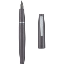 Jinhao 80 - Pluma estilográfica de fibra de carbono cepillada, punta extrafina, gris con clip plateado