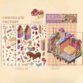 3D Scene Sticker – Kawaii Large Size Room Diorama Kit for Kids & Adults – DIY House Stickers for Journaling & Relaxation – Gift for Girls, Teens & Crafters (Chocolate Factory)