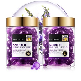 60PCS Hair Serum Oil Capsules, Moisturizing Hair Serum for Frizzy, Dry and Damaged Hair, Smooth, Non-greasy, Refreshing Long Lasting Nourishing Hair Oil for Women（Lavender）