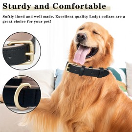Lmlpt Leather Dog Collar Soft Padded Dog Collars for Large Medium Dogs Basic Leather Dog Collar with Metal Buckle Adjustable Waterproof Dog Pet Collar,Black,M