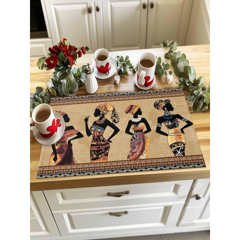 Black Women Placemats Set of 6, African Ethnic Dress Tribal
