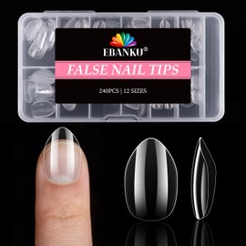 EBANKU Kids Fake Nails, 240PCS Short Almond Clear Nail Tips