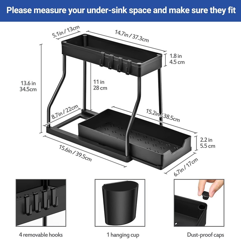 Growsun 2 Pack Under Sink Organizer 2 Tier Slide Out