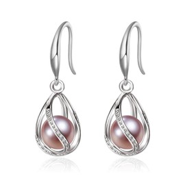 GLESOS Composite Pearl Earrings Round Ball Pearls Hypoallergenic Imitation Pearl Gold Hoop Earrings for Women Girls Pink 8mm