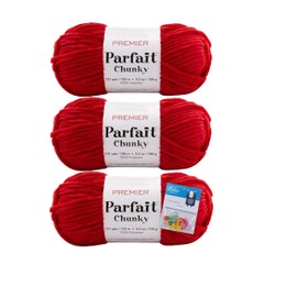 Premier Yarns Parfait Chunky - 3.5 Oz - #6 Super Bulky Weight - 3 Pack Bundle with 10 Bella's Crafts Stitch Markers (Cardinal)