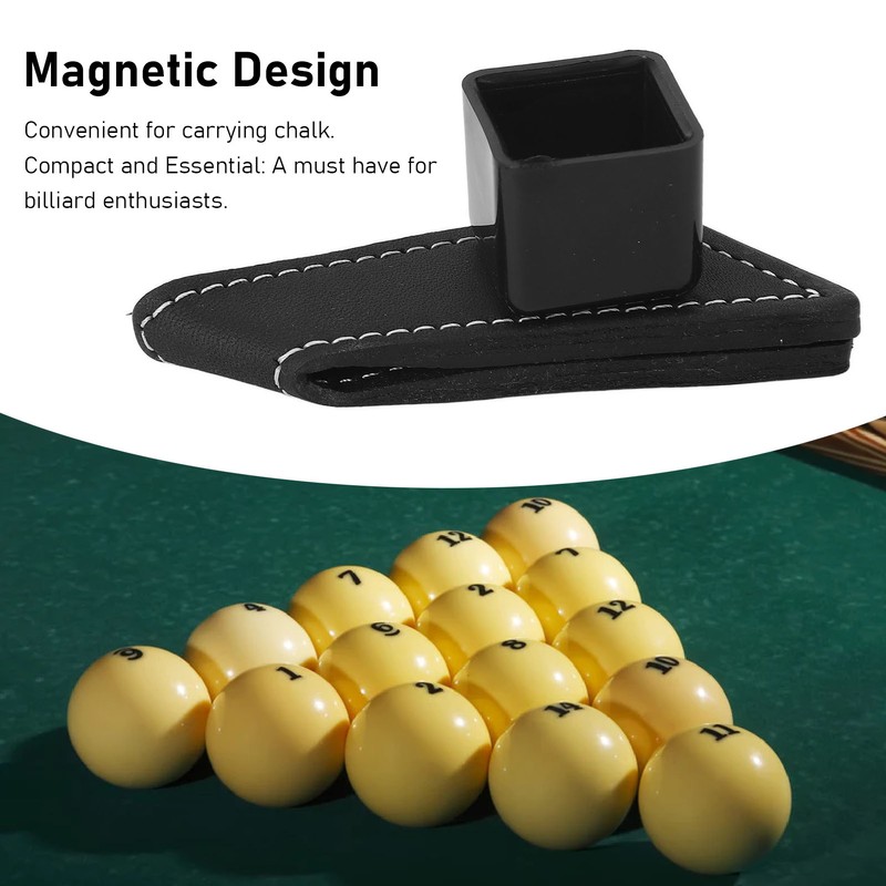 Magnetic Billiard Chalk Holder Aluminium Alloy Black with Leather Belt
