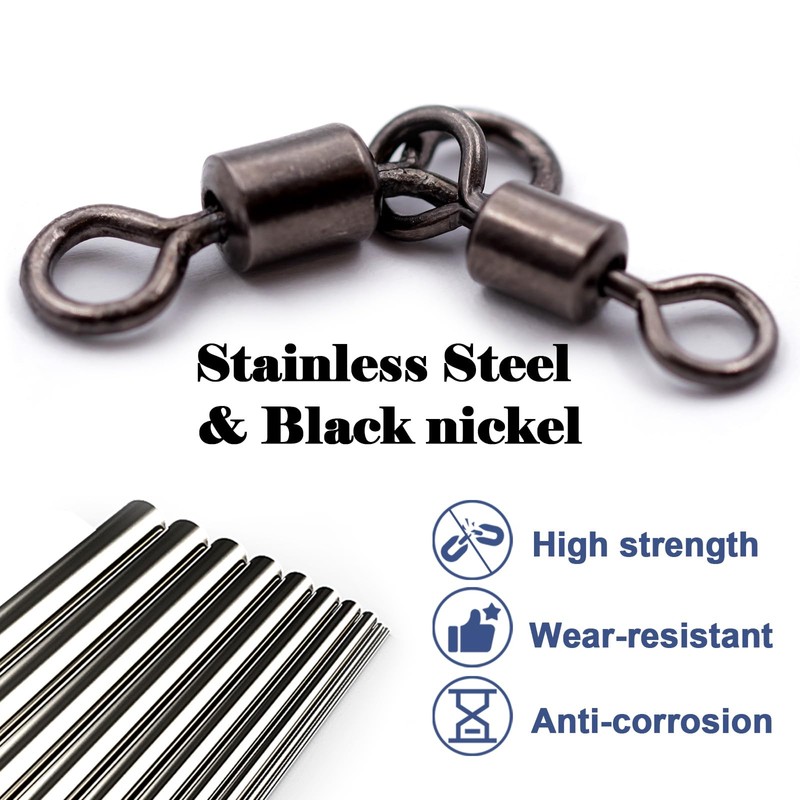 FishTrip 3 Way Swivel Fishing Tackle - 50pcs Black T-Turn