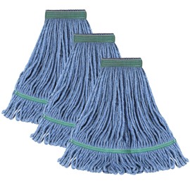 ONESIMUS 20oz Pack of 3 Heavy Duty Cotton Looped End Mop Head Replacements, String Mop Head for Commercial&Residential Floor Cleaning, Industrial Wet Mop Head Refills - Blue Washable&Reusable Mop