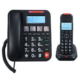 D2015 TAM Expandable Phone System Corded/Cordless Phone System with Telephone Answering Big Buttons Handset/Base Speakerphones in 3 Lines Display Caller ID 50 Phone Book Memories (Black)