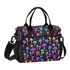 Qdoepfl Trippy Hippie Mushroom Lunch Bag Reusable Lunch Box for Men Women Adults, Insulated Cooler Tote Bag Container with Adjustable Shoulder Strap for Travel Office Picnic Hiking Beach Medium