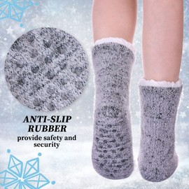 LANLEO Fuzzy Slipper Socks For Women with Grippers Winter Warm Thick Plush Fleece Lining Non Slip Christmas Home Socks (Cat)