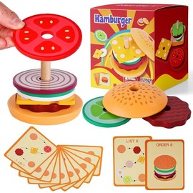 Wooden Stacking Toys, Montessori Toys for Kids Burger Stacking Toys Educational Preschool Learning Toys - style: hamburger