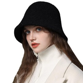 ITODA Fishing Hat Winter Women's Bell Hat Furry Fishing Hat Warm Fluffy Winter Hat Girls Soft Leisure Hat Fashion Bucket Hat Faux Fur Fishing Hat Windproof Hat Outdoor Leisure Gift, black