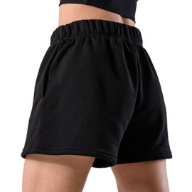 Kamo Fitness CozyTec Sweat Shorts Women High Waisted Lounge Comfy Casual Cotton Shorts with Pockets (Black, S)