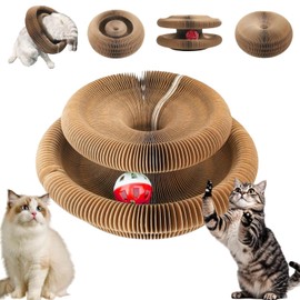 JXYT Kitty Kurlz Cat Toy, Kitten Curl Magic Organ Cat Scratching Board Toy, Interactive Scratcher Cardboard with Bell Ball, Durable Indoor for Cats Toys, Foldable Cats Accordion Toys
