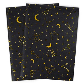 MR FIVE 30 Sheets Large 20" x 28" Gold Galaxy Tissue Paper - Gold Moon and Star Tissue for Gift Bags, Birthdays, Holidays (Black with Gold Galaxy)