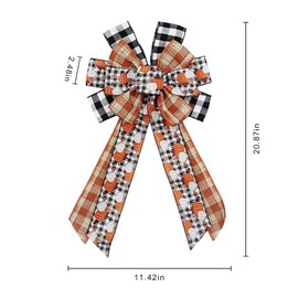 Fall Pumpkin Bow for Wreath, Black White Orange Buffalo Plaid Wreath Bow for Fall Décor - Autumn Thanksgiving Bow for Front Door Indoor Outdoor Wall Decoration Supplies Ornaments