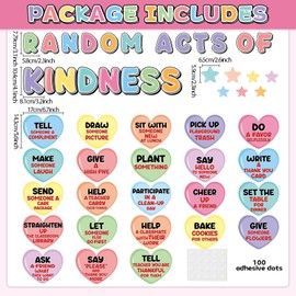 QOUBAI Colorful Random Acts of Kindness Classroom Bulletin Board Decorations Sweet Candy Heart Bulletin Board Kindness Challenge Cards Cutout for Wall Decor Back to School Teacher Chalkboard Supplies