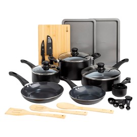 Ecolution Easy Clean Ceramic Nonstick Cookware Set, Dishwasher Safe Kitchen Pots and Pans Set, Comfort Grip Handle, Even Heating, Ultimate Food Release, 26-Piece, Black