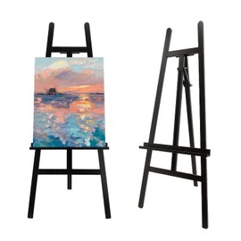 Stuelloaf A-Frame Wooden Painting Display Black Easel, Adjustable Pine Wood Standing Easel Holding Canvas Up to 60'', Solid Wood for Display, Wedding Sign or Painting-Black