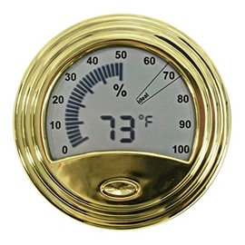 Don Salvatore, Round Digital Hygrometer & Thermometer, Digital with Analog Readout, Gold Trim, 1 Count