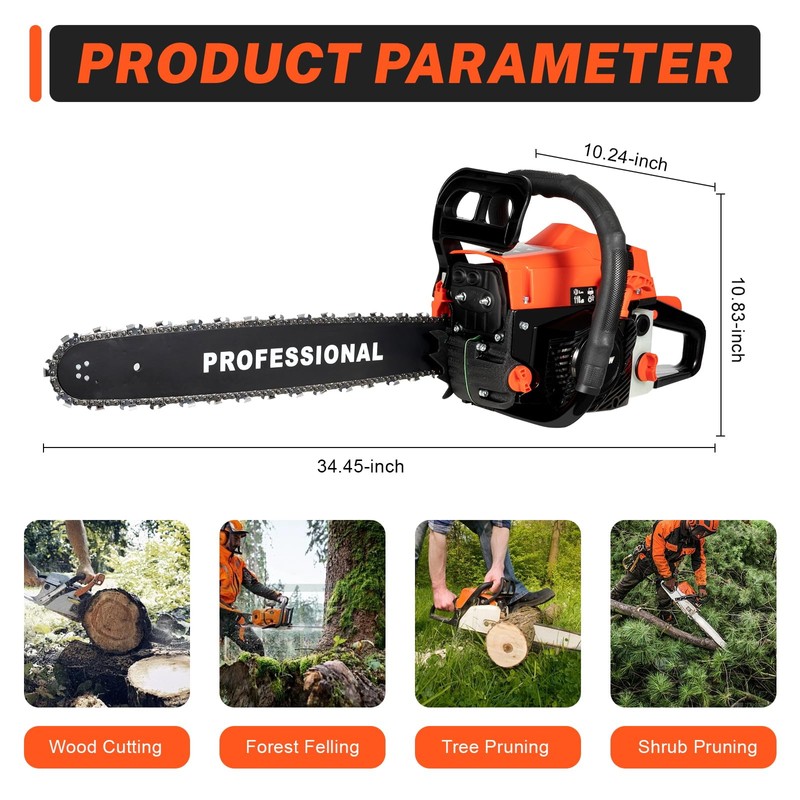 RustyVioum 58CC Gas Chainsaw, 20 Inch Gasoline Powered Chain Saw