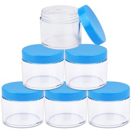 Beauticom 60 Grams/60 ML (2 Oz) Round Clear Leak Proof Plastic Container Jars with Blue Lids for Travel Storage Makeup Cosmetic Lotion Scrubs Creams Oils Salves Ointments (6 Jars)