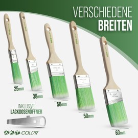 6 Piece Flat Paint Brush Set with Paint Can Opener - 2 x 50 mm, 25 mm Flat Brush & Angle Brush 38 mm + 63 mm | Paint Brush for Paint, Varnish & Paint | Professional Brush Set for Precise Painting