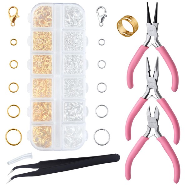 LEONTOOL 930 Pcs Jump Rings Lobster Clasps with Jewelry Pliers