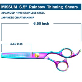 MISSUM Thinning Shears For Hair Cutting - 6.5" Hair Thinning Scissors For Cutting Hair - Rainbow Hair Thinning Shears For Women And Men With Gold Adjustable Screws
