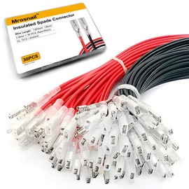 Mrosnail 30Pcs Female Spade Crimp Terminal Kit - 2.8mm Connectors with Insulating Sleeve, Wire, Red & Black Quick Splice Assortment - Tin Plated Copper for Reliable Connectivity