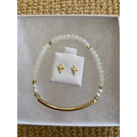 Park Lane Gold Tone Bracelet & Gold Tone Cross Sign Earrings Set, New in Box