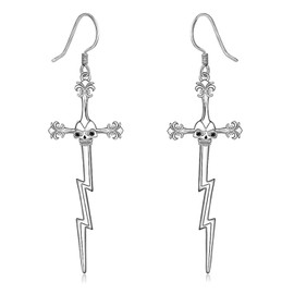 Punk Earrings Lightning Bolt Dangle Earrings Gothic Skull Sword Cross Drop Dangle Earrings for Women Men Statement Vintage Dagger Goth Earrings Jewelry
