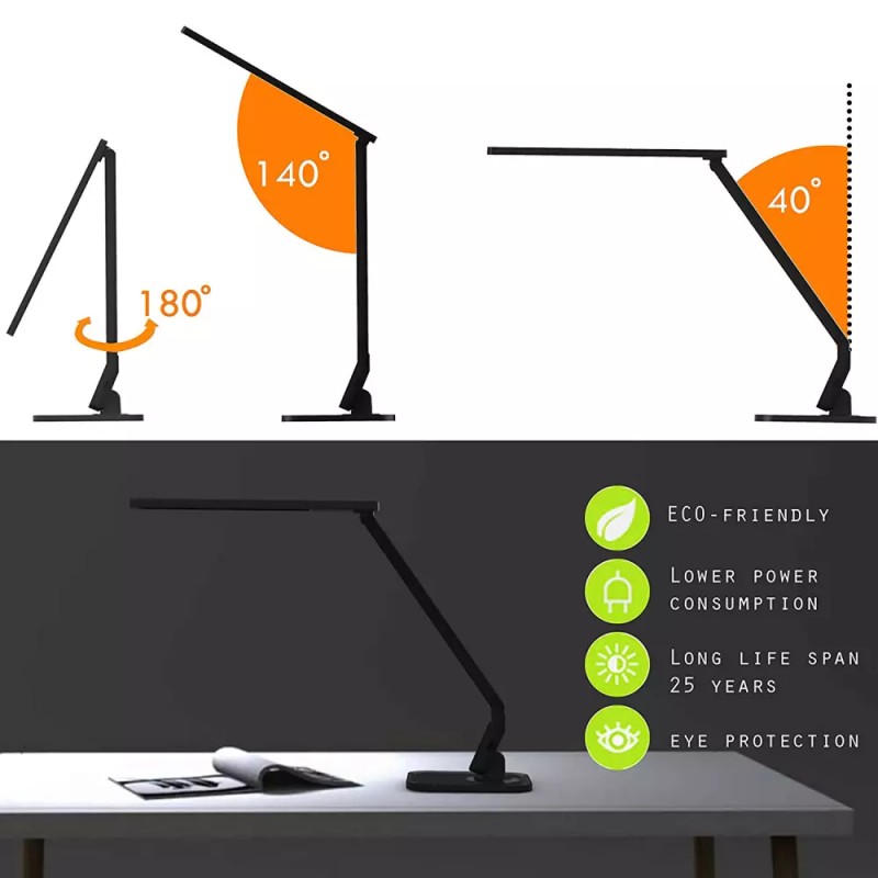 Lampat LED Desk Lamp, Dimmable Table Black, 4 Lighting Modes,