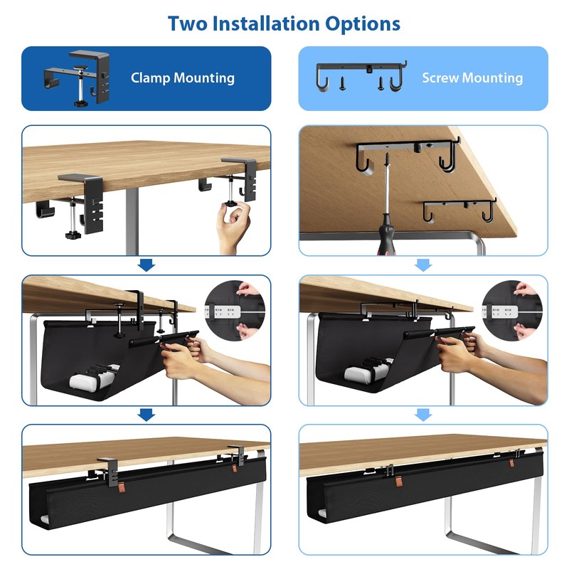 Zilink No Dril Under Desk Cable Management Tray 40" Cord