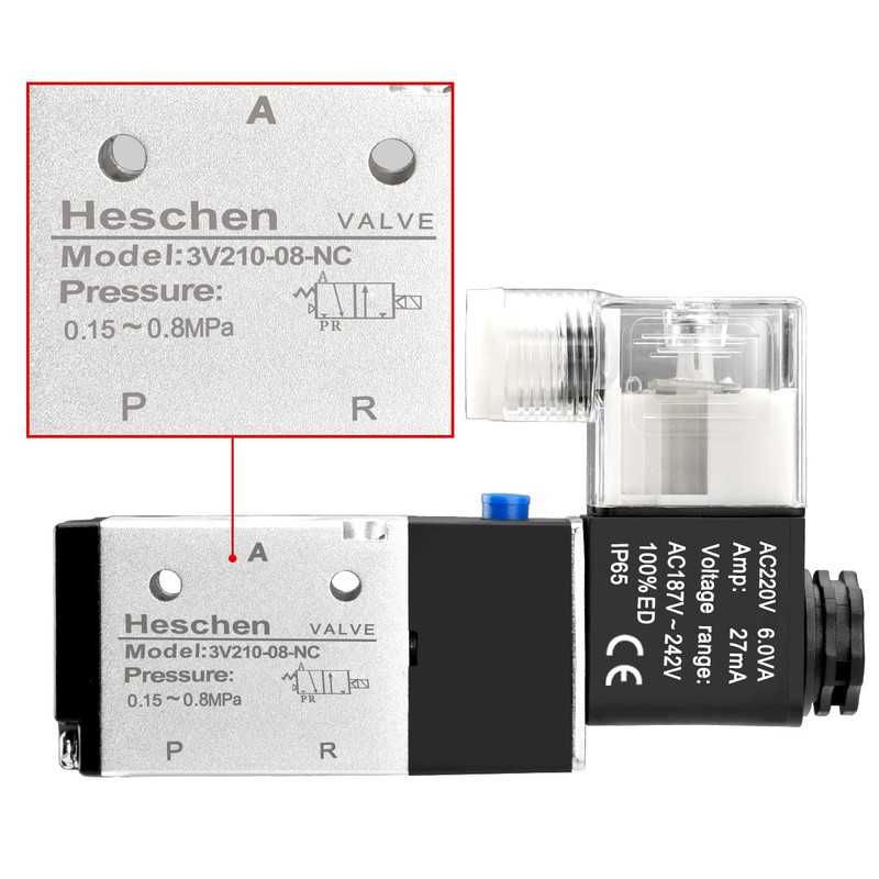 Heschen Electric Pneumatic Solenoid Valve 3V210-08 220VAC 6.0VA PT1/4 3/2