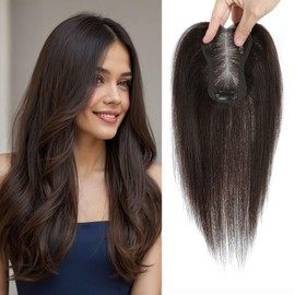 FU SHEN Hair Toppers for Women Real Human Hair Swiss Base Human Hair Topper Hair Pieces for Thinning Hair Handmade Premium Remy Toppers Clip in Extensions 10inch(2#)