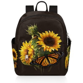 Sunflower Butterfly Mini Backpack Purse for Women, Flower Sunflower Lightweight Small Backpack Casual Travel Bag Daypack for Girls Children Teens Adult School Backpack