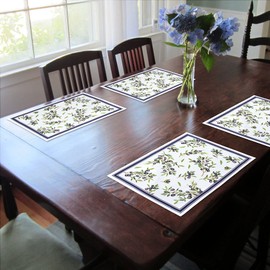 CAIT CHAPMAN HOME COLLECTION Four Seasons Series Olive Leaves and Branches Printed Nature Botanic Easy-Care Fabric Tablecloth (Olive Branch, Border Print 18"x13" Placemat)