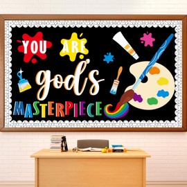 Art Paint Religious Bulletin Board Set You Are God's Masterpiece Christian Jesus Classroom Decorations Colorful Paint Splatter Wall Decor Motivational Cutouts for Sunday School Back to School Decor