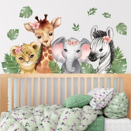 DECOWALL SG2-2410 Watercolor Jungle Animal Wall Stickers Forest Animal Wall Decals Elephant Lion for Baby Nursery Playroom Bedroom Classroom Kindergarten Wall Décor