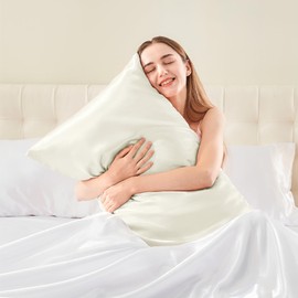 BEDELITE Satin Pillowcase for Hair and Skin, Super Soft and Cooling Similar to Silk Pillow Cases 2 Pack with Envelope Closure, Gift for Women Men(20"x26" Standard Size, Ivory)