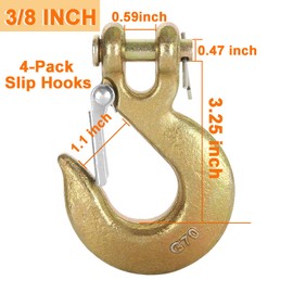 APOCHON 3/8" Clevis Slip Hook with Safety Latch, 4 Pack Heavy Duty Grade 70 Safety Chain Hook for Trailer Truck Transport, Grab Hook, Tow Hook, 18,000lbs Load Capacity