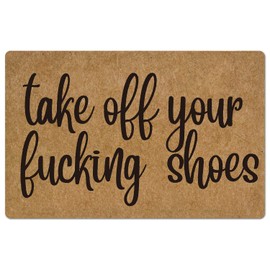 BinHang Take Off Your Fucking Shoes Welcome Rug, Outdoor Inside Front Low-Profile Door Mats for Entrance Rugs Indoor Entry Mat Non Slip Doormat Good Cleaning Effect 23.6X15.7 Inch