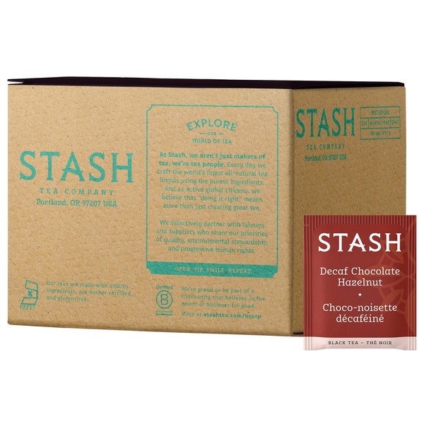Stash Tea Decaf Chocolate Hazelnut Black Tea, Box of 100 Tea Bags