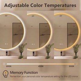 Niccy 28" Round LED Backlit Mirror with Lights, Gold Frame Light Up Mirror for Bathroom, Anti-Fog, 3 Color ShatterProof