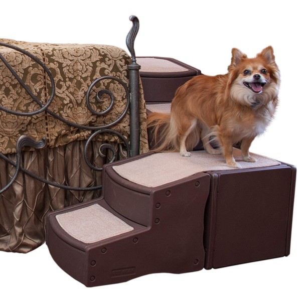 Pet Gear Easy Step Bed Stair for Cats/Dogs, Adjusts to Either Side of Bed, Removable Washable Carpet Treads, Storage Compartment, for Pets Up to 75lbs