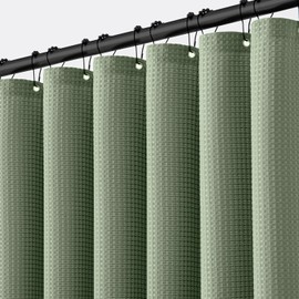 MIULEE Stall Waffle Weave Fabric Stand Up Shower Bath Curtain with 6 Metal Hooks Small Heavy Duty Washable Waterproof Narrow Thick Cloth Half Shower Curtains Set for Bathroom Hotel,W36*L72,Sage Green