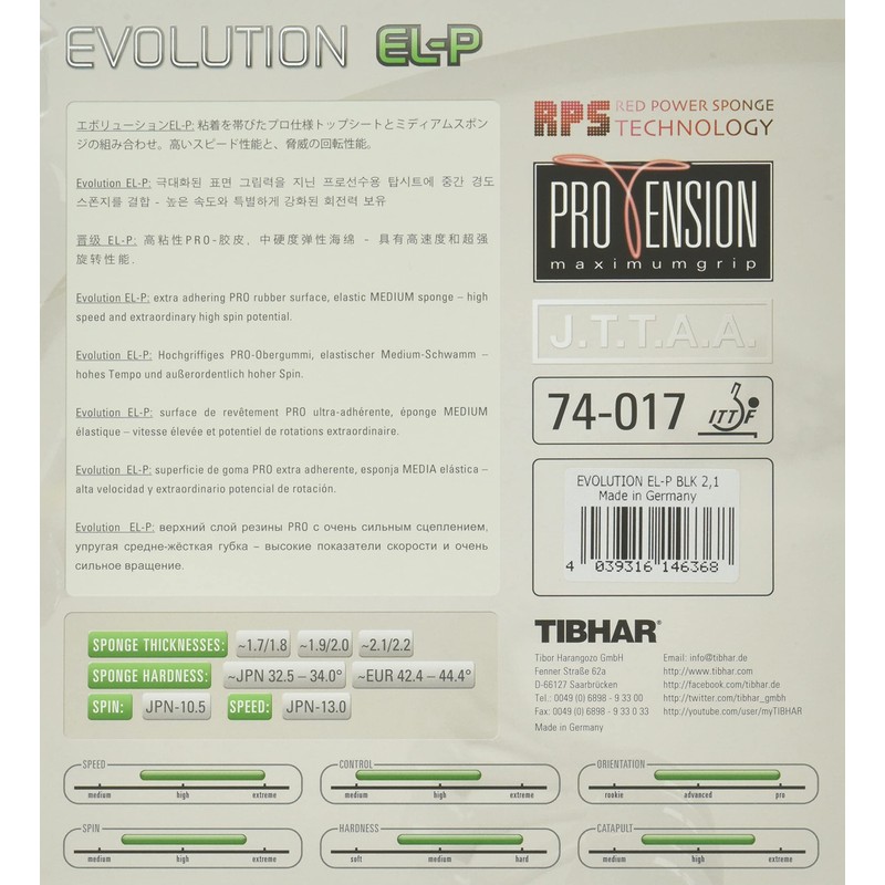 TIBHAR BT146351 Table Tennis Rubber Evolution EL-P Rotation System High