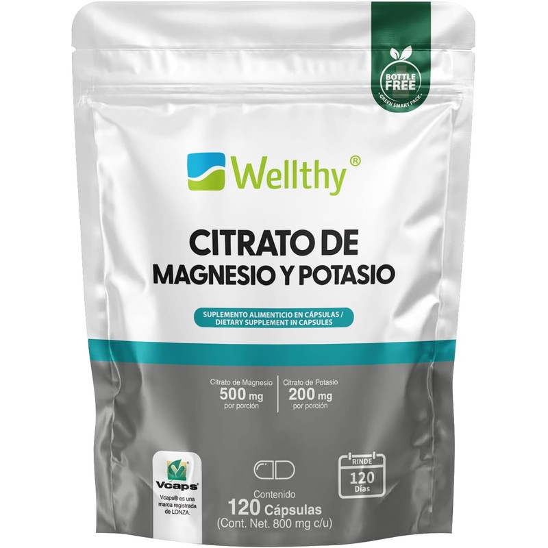 Wellthy Citrato de Magnesio y Potasio 220 Cápsulas. Tomar Sólo